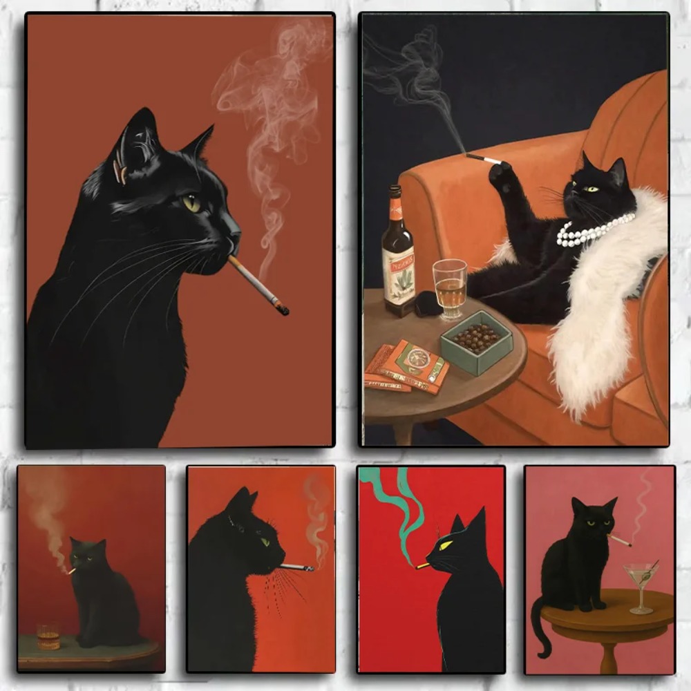 Vape Decoration - Póster Vintage de Gato Negro Fumando